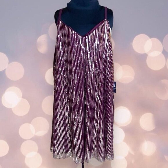 Torrid Flapper Style Fringe Sequin Purple and Gold Shift Dress Size 2X NWT - Picture 2 of 10